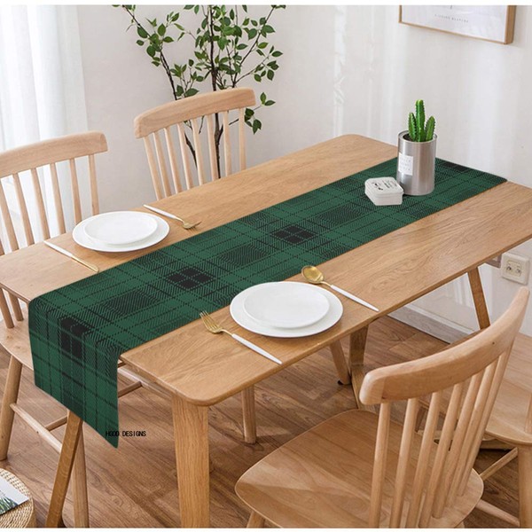 HGOD DESIGNS Tartan Table Runner,Green and Black Scottish Woven Tartan