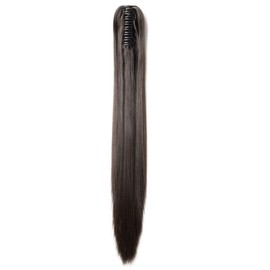 Long Short Claw Ponytail Hair Extensions One Piece Cute Clip in on Ponytail Jaw Claw on Straight Curly Hairpiece Brown Blonde Black Ombre 21" Straight Dark Brown