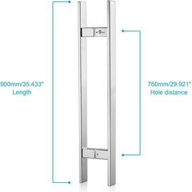 TOGU TG-6018 36 inches Solid Standoffs Heavy-Duty Commercial Grade-304 Stainless Steel Push Pull Door Handle/Barn Door Pull Handle/Glass Pulls, Mirror Polished Chrome Finish