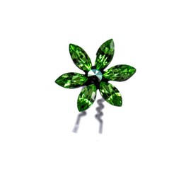 Large Decorative Hair Stick Daisy Flower Rhinestone Crystal Hair Bun Stick, Green
