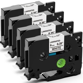 Label KINGDOM TZe-221 TZ Tape 9mm 0.35 Laminated White Replacement for Brother TZe221 9mm Label Tape Black on White 3/8 Inch Compatible with Brother P Touch PT-D210 PT-D220 PT-H110 PT-D400, 4-Pack