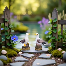 ZhangyiHot 2 Pcs Miniature Seagull Stand Stump Fairy Garden Accessories, Sea Bird Mini Figurine for Fairy Garden Decor, Micro Landscape Decoration, Terrarium Decoration, Desk Decor, Plant House