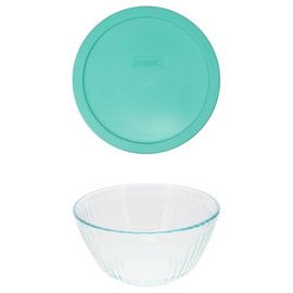 Pyrex (1 7402 6-Cup/1.5L Sculpted Glass Mixing Bowl and (1) 7402-PC Light Green Lid - Made in USA