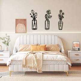 Zercart 3 Pieces Metal Flower Black Wal Art Decoration, Black Wire Art, Black Metal Wall Art for Kitchen, Black Flower in Vase Wire Wall Hanging Decor for Living Room Bathroom Bedroom Patio Balcony