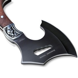 GEERMOLAN Camping Hatchet Overall 9.45in w/4.3in Blade, Camp Axe Wooden Grip, Survival Hiking Tactical Axe, Sheath Included