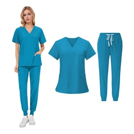 Baoblaze Women Uniform Scrubs Set Top and Pants Durable V Neck Comfortable with Pockets Work Clothing Nurse Workwear for Beauty Center, Blue, L