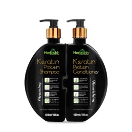 Shampoo y Acondicionador de Keratina Herbishh  Hidratante y Nutritivo para Cabello Seco y Dañado  Sin Sulfatos  Fórmula Vegetal con Aceite de Argán,  