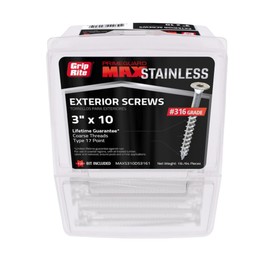 Grip-Rite PrimeGuard Max MAXS310DS3161, #10 x 3 Deck Screw, T25 Star Drive, 316 Stainless Steel, 1LB Box