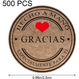 Etiqueta adhesiva en espaol, 500 piezas de etiquetas redondas decorativas autoadhesivas de kraft con la palabra Gracias para envolver regalos