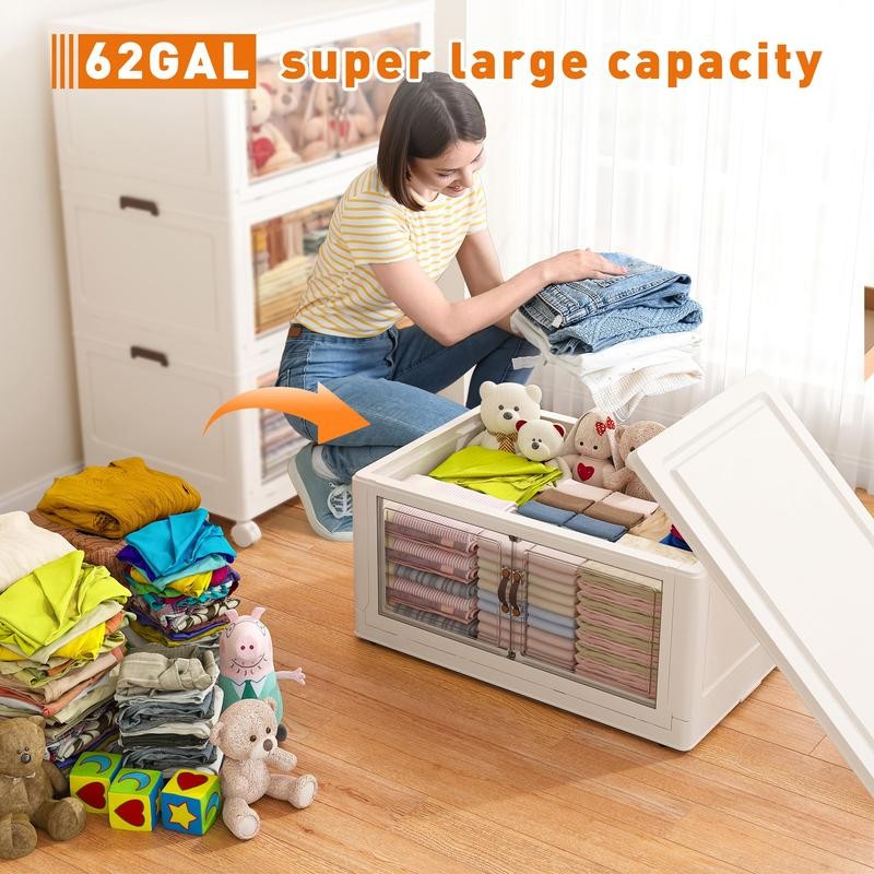 RaybeeFurniture Stackable Storage Containers with Wheels & Lid Large Plastic