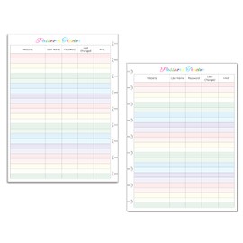 Color Password Tracker for 9-Disc Planners, Password Log, Pre-punched Planner Inserts, Password List
