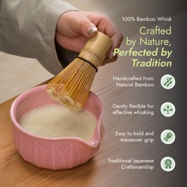 Matcha Tea Set, Bamboo Whisk and Bowl, Green Tea Set, Ceremonial Matcha Set, Gifts for (Pink)
