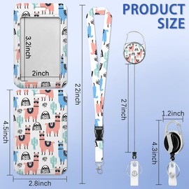 Cute Llama Badge Holder with Lanyard, Cactus Badge Holder with Retractable Reel Clip, Work Name Tag Breakaway Lanyard Vertical ID Card Protector Case for Women Nurse Nursing Doctor Teacher Student