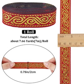 GORGECRAFT 7 Meters Double Side Red Jacquard Ribbon Trim Boho Vintage Embroideried Webbing Ethnic Woven Edge Fringe Fabric Flat Trim for Sewing Clothing Curtain Gift Wrapping Applique Christmas Decor