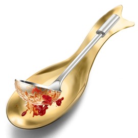 Large Stainless Steel Spoon Rest for Kitchen Counter - Rustproof Utensil Holder for Stove Spoon Rest for Clean Work While Cooking, Dishwasher Safe - 26.6 x 9.4 cm (Glod)