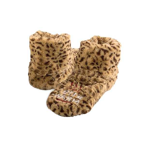 Warming Slippers - Microwave Toes and Feet Warmers Cordless (Cozy Toasty Warming Socks- Relaxation, Natural Heat, Massaging, and Cold Foot Relief) (Large, Leopard)
