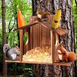 Okydoky Squirrel Feeder, Squirrel Feeders for Outside, Durable Wooden Chipmunk Feeder Nuts Bar for Corn, Peanuts, Sunflower Seeds NO.SSWSQ01