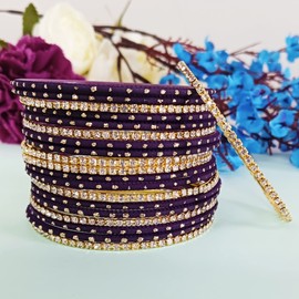 Efulgenz Indian Bangles for Women Indian Bangle Set Rhinestone CZ Plain Metal Bracelet Bangle Jewelry for Women