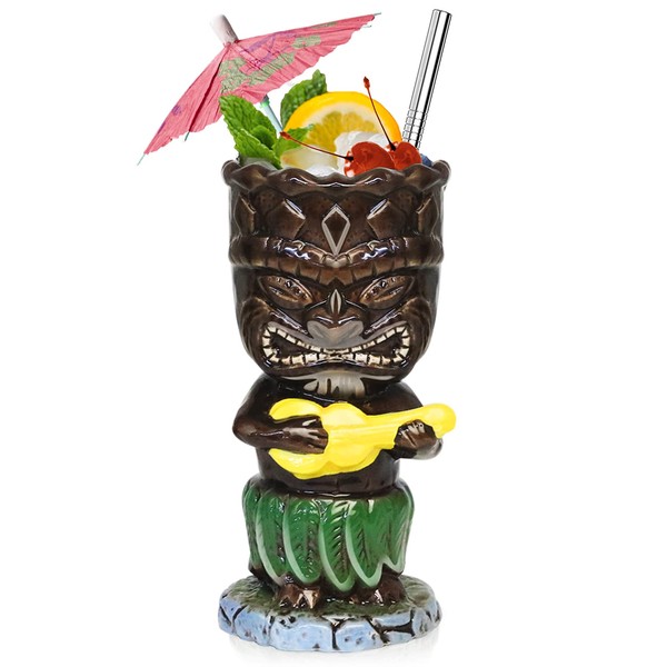 SuproBarware Tiki, set di bicchieri da cocktail da 300 ml, in ceramica colorata, decorazione hawaiana per feste esotiche