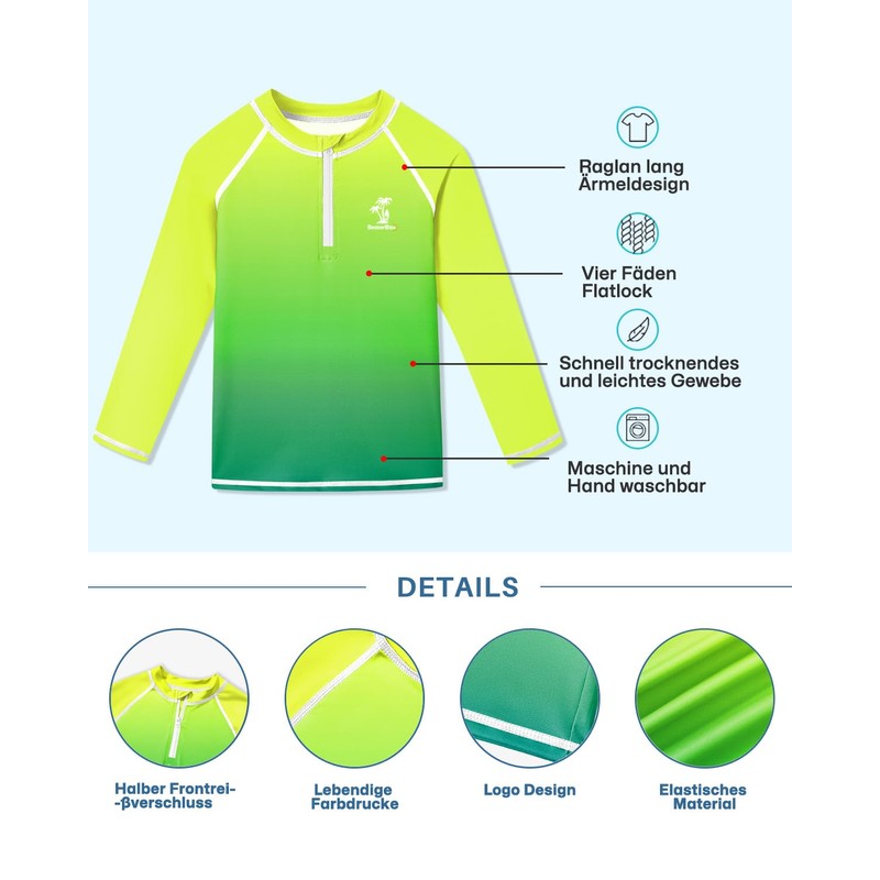 BesserBay Boys' Long-Sleeved Stand-Up Collar UV Shirt 1/4 Zip Rash
