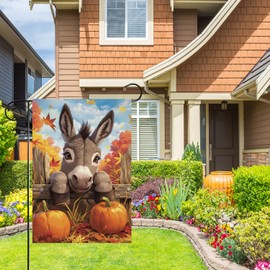 Donkey Leaning Over The Fence Garden Flag 12x18 Double Sided, Burlap Small Fall Leaves Garden Yard House Flags Thanksgiving Outside Outdoor House Yard Decoration(4480)