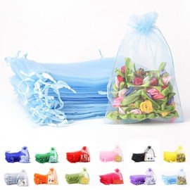 POPOYU Gift Wrap Bags Small 7 x 9 Sky Blue, Pack of 50 Organza Bags Filling Scented Bags, Lavender Bag for Drawstring Gift Bags Christmas, Jewellery, Candy Bags