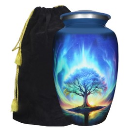 M MEILINXU Urn for Ashes Adult Male or Woman, Cremation Urns for Human Ashes Adult Man & Female, Funeral Decorative or Burial, Blue Galaxy and Starry Sky, Tree of Life Urn - Large Full Size