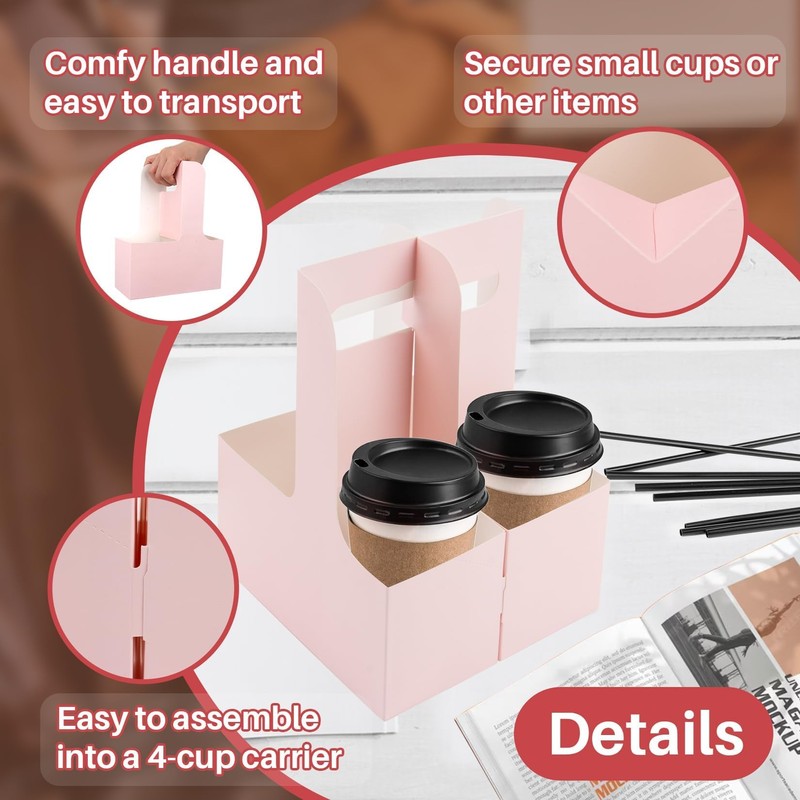 MAQIHAN 2 Cup Drink Carrier with Handle - 12Pcs Disposable