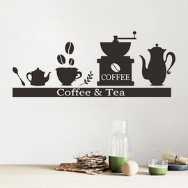 duoyif Wall Tattoo Coffee Cup, 1 Piece Coffee Wall Sticker Art Coffee Time Wall Sticker for Kitchen Coffee Shop Dining Room Office Coffee Wall Decoration (Coffee & Tea)