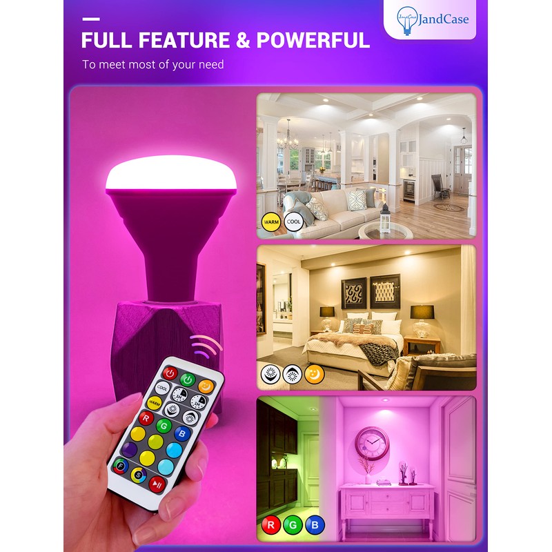 JandCase BR30 Color Changing Light Bulb, RGB+Warm+Cool White LED Flood
