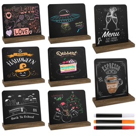 Pack of 8 Slate Board for Writing on, Small Chalkboard with Rustic Wooden Stands, Buffet Signs, Price Tags, Stand, Drinks Card for Bar, Cafe, Birthday, Wedding, Includes 3 Pens (Style 2)