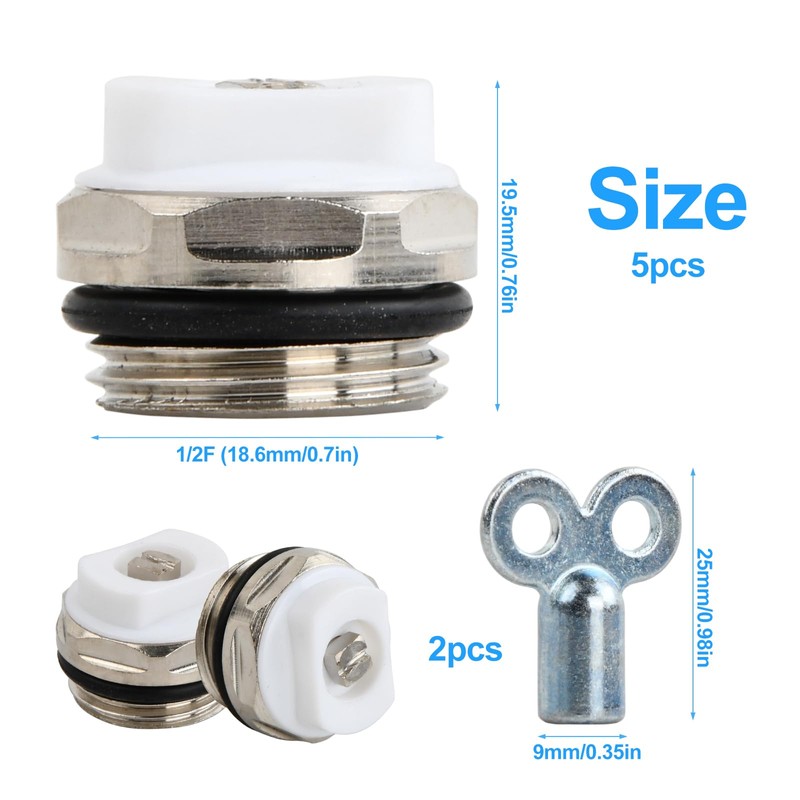 Pack of 5 Radiator Bleed Valve with 2 Bleed Keys,
