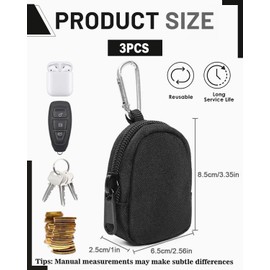 JUKOTA 3 Pieces Coin Purse with Zip Belt Bag Men's Coin Purse Key Ring Bags for Waist Pack Nylon Coin Bag Coin Purse (Black + Army Green + Camouflage Colour)
