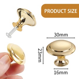 GGUFAY Furniture Knobs, 30 mm Cabinet Knobs, Modern Vintage with Screws, Pack of 10 Door Knobs for Drawer, Cabinet, Furniture, Kitchen Cabinets, Wardrobe (Gold)