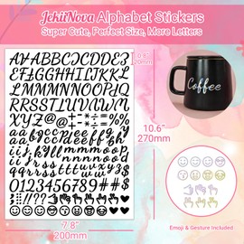 JekiiNova 1730 Alphabet Letter Stickers, 10 Sheets Self-Adhesive Monogram Stickers Upgraded Cute Handwriting Letter Vinyl Stickers for DIY Crafts Art Making Cards Notebook Decor (Black)