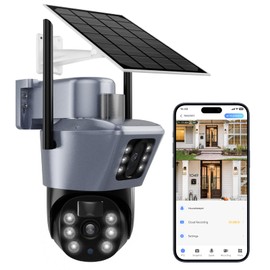 ACEMO 8MP Solar Camera Security Outdoor, Dual Lens (2x4MP) PTZ Wireless Home Security Cameras Outside Surveillance Indoor, Wide Angle 360°, Solar Powered, 2.4GHz WiFi, Human Detect, Color Night Vision