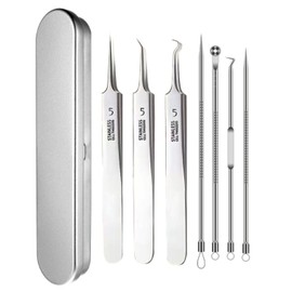 MYGLOAR 7 tlg Mitesserentferner Set, Akne Quetscher Set, Akne Pinzette Edelstahl Mitesserentferner Set, Akne Whiteheads, Mitesserentferner mit Edelstahlbox, für jeden Hauttyp geeignet