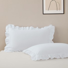 Queen Size Pillow Cases Set of 2, 20x30 Envelope Pillow Covers White Ruffled Pillow Shams, Soft Breathable and Non Shrinking Microfiber Pillowcases Lace Pillow Cases