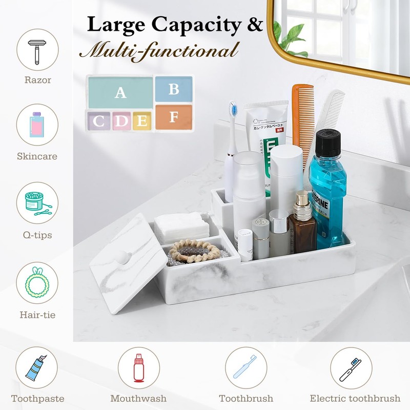 Luxspire Bathroom Counter Organizer, Marble Toothbrush Holder for Bathroom 6