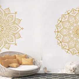 Half Mandala Wall Decal Mandala Wall Sticker Mandala Decals for Walls Flower Wall Stickers Removable Peel and Stick Wall Decals for Bedroom Living Room Yoga Studio Decor