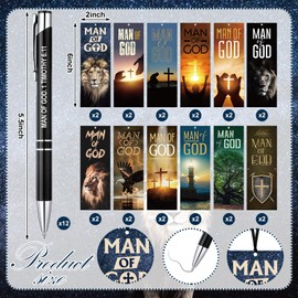 Supervitae 12 Sets Christian Father's Day Gifts Included 12 Man of God Christian Ballpoint Pens 24 Bible Verse Bookmark Church Gifts Bulk for Men Dad Father's Day Religious Party Favors