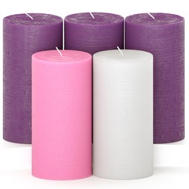 CANDWAX 3x6 Pillar Advent Candles Set of 5 - Rustic Pillar Candles Unscented and No Drip Candles - Ideal as Candles for Advent Wreath or Christmas Decorations - Purple Set of Advent Pillar Candles