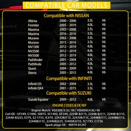 UF349 Ignition Coils & Double Iridium Spark Plugs (6-Pack) Compatible with Nissan Altima Maxima (02-08) Murano (03-07) Frontier (05-19) Xterra (05-15) NV2500, Infiniti G35 I35, Replace 22448-8J115