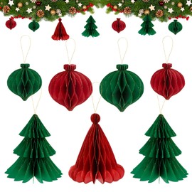 DRERIO Christmas Decoration, Christmas Tree, Honeycomb, Set of 7, Folding Paper, Hanging, Christmas Accessories, Stylish, Scandinavian Decoration, Room Decoration, Wedding, Birthday, New Year, Venue