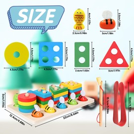 TAIHOBO Montessori Toy from 1 2 3 Years, Children's Toy Wooden Toy Plug-In Game, Puzzle Wooden Toy Baby Gift, Motor Skills Toy Plug-in Puzzle Wooden Sorting Game for Boys and Girls