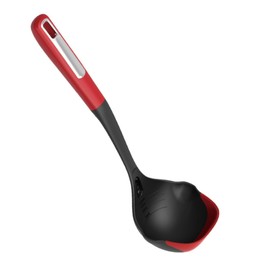 Premium Heat-Resistant Ladle with Silicone Edge- Ideal for Cooking & Non-Stick Cookware Ladle, Red