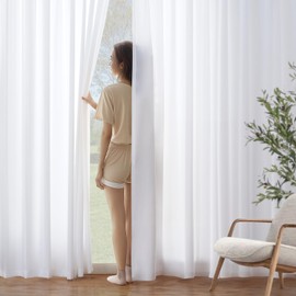 MIULEE White Privacy Sheer Curtains That Let Light in Non-See-Through Semi Sheer Curtains Light Filtering Window Curtains Drapes for Living Room Bedroom 42 X 54 Inches Long 2 Panels Set