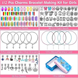 Kit para Hacer Pulseras para Niñas, 112 Piezas Kit Fabricación Puleseras Abalorios y Collasres, Cuentas para Hacer Pulseras, Juegos Manualidades Regalos Navidad Niña 5-12 Años Cumpleaños