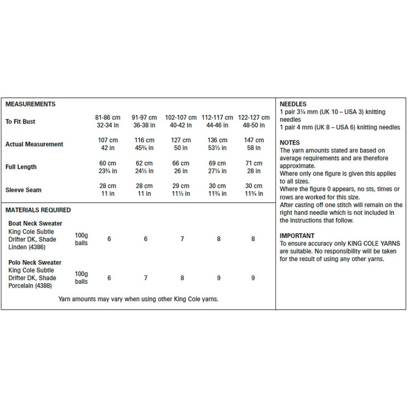 King Cole 5477 Knitting Pattern Womens Sweaters in Subtle Drifter