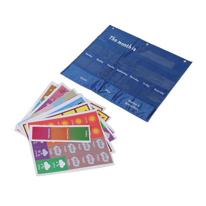 Elementary Weekly Calendar with Weather Pocket Learning Chart for Classroom